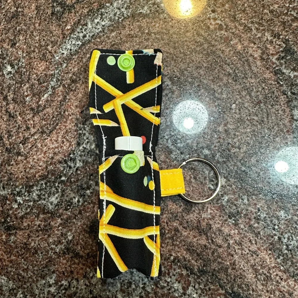 Handmade lip balm holder keychain- pencil print